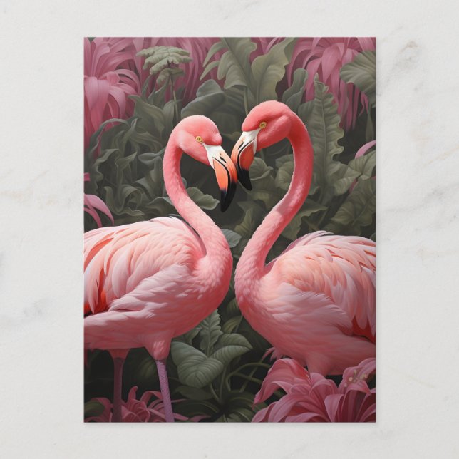 Wasserfarbe Tropisch rosa Flamingo Romance Ankündigungspostkarte (Vorderseite)