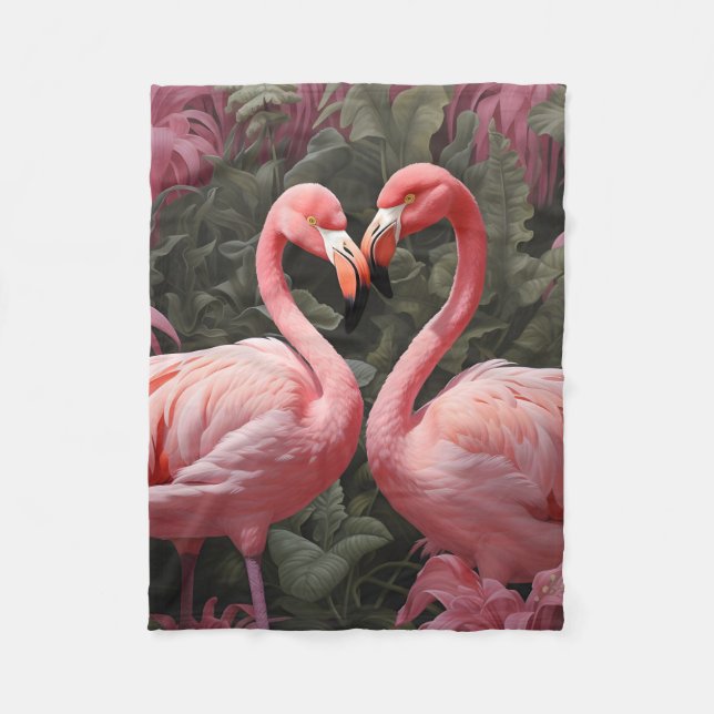 Wasserfarbe Tropisch rosa Flamingo Romance Fleecedecke (Vorderseite)