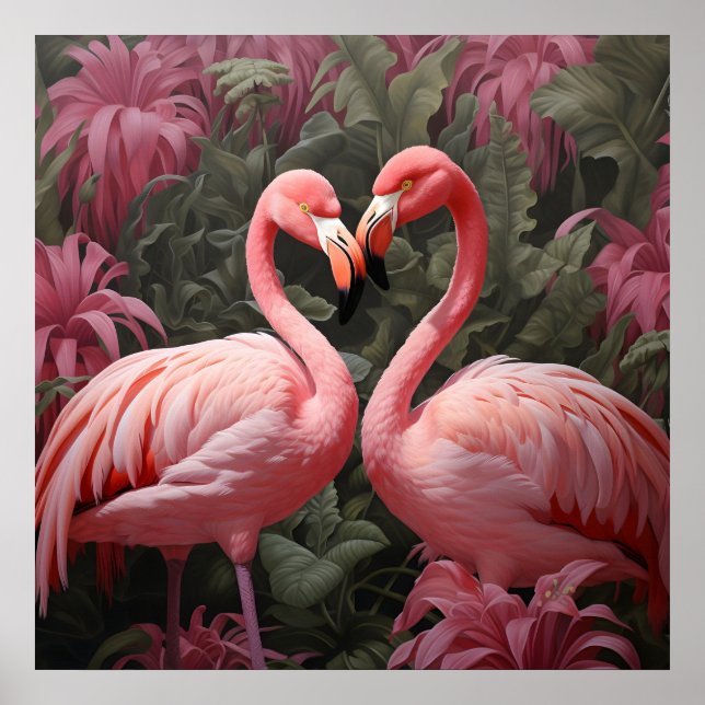 Wasserfarbe Tropisch rosa Flamingo Romance Poster (Vorne)