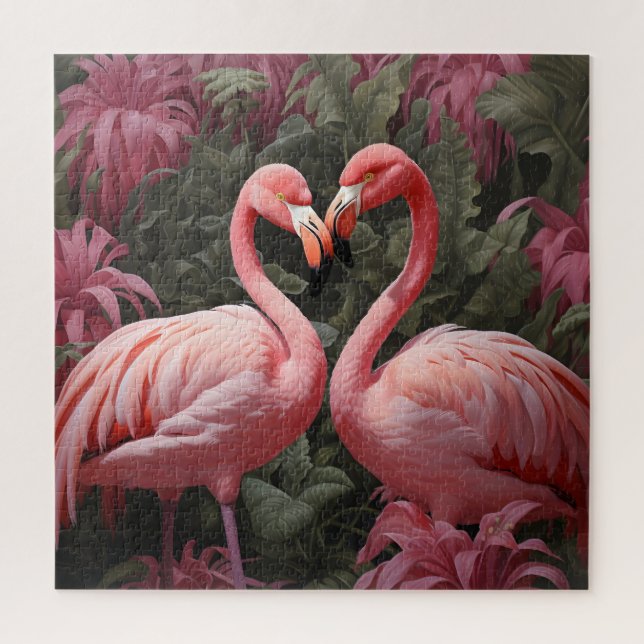 Wasserfarbe Tropisch rosa Flamingo Romance Puzzle (Vertikal)