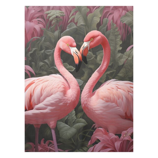 Wasserfarbe Tropisch rosa Flamingo Romance Tischdecke (Vorderseite)