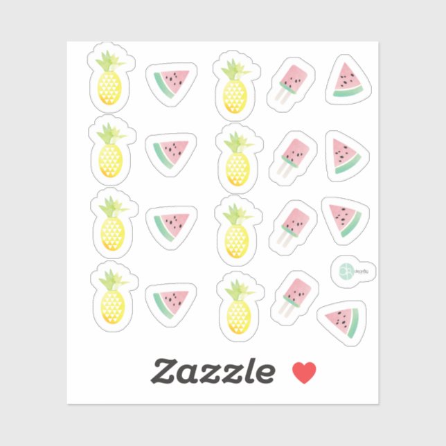 Wasserfarbe Tropische Ananas und Wassermelone Aufkleber (Blatt)