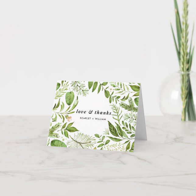 Wasserfarbe tropische Blätter Vielen Dank Dankeskarte (Vorderseite)