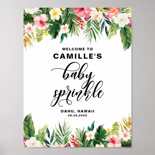 Wasserfarbe Tropische Blume Baby Sprinkle Willkomm Poster (Vorne)