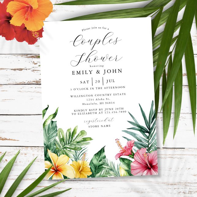 Wasserfarbe Tropische Blume Paare Dusche Einladung (Watercolor Tropical Flowers Couples Shower Invitation)