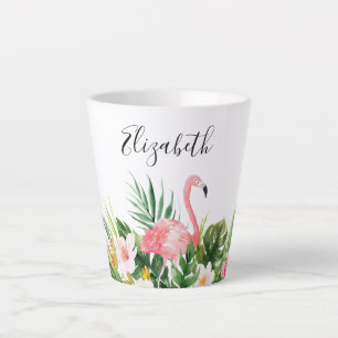Wasserfarbe Tropische Blüte Rosa Flamingo Name Milchtasse
