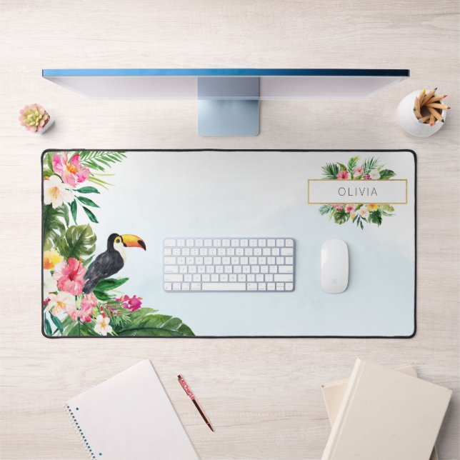 Wasserfarbe Tropische botanische Berührung Persona Schreibtischunterlage (Büro 1)