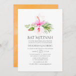 Wasserfarbe tropische Flora Bat Mitzvah Einladung<br><div class="desc">Wasserfarben Beach Fledermaus mitzvah mit rosa und orangefarbenem Hibiskus,  der schnell und einfach auf Ihre Event-Besonderheiten angepasst werden kann.</div>