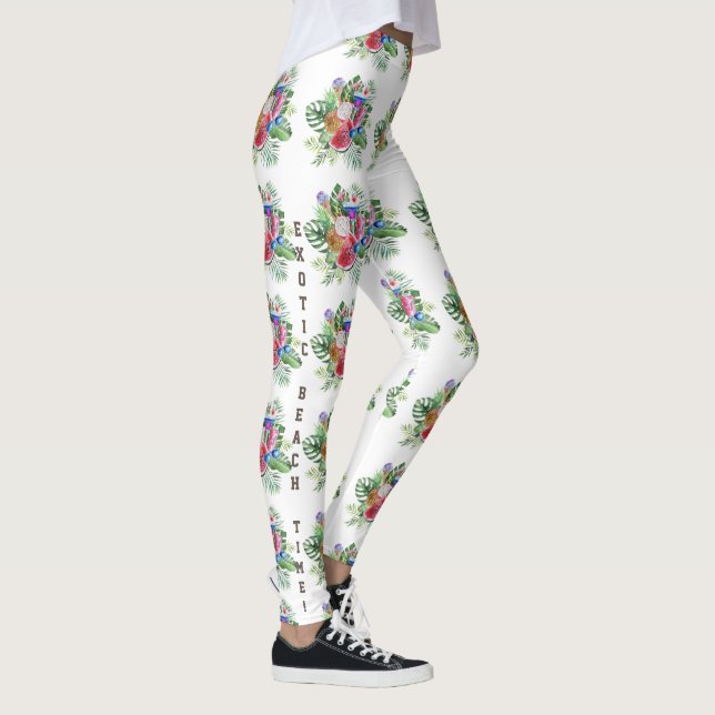 Wasserfarbe tropische Flora Exotic Beach Time Leggings (Rechts)