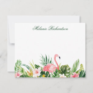Wasserfarbe tropische Flora Rosa Flamingo Grün Mitteilungskarte