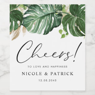 Wasserfarbe Tropische Monstera Blätter Sommerhochz Weinetikett