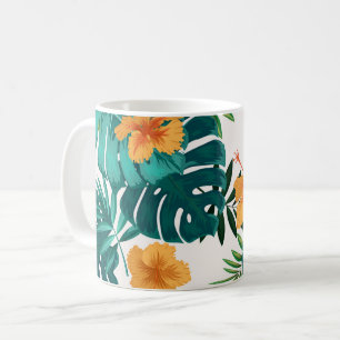 Wasserfarbe Tropische Palme, Hawaiischer Hibiskus Kaffeetasse