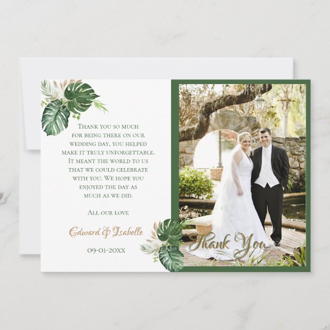 Wasserfarbe tropische Palmen Blätter Foto Dankeskarte (Vorderseite)