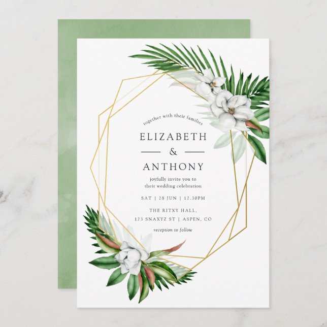 Wasserfarbe tropische Vegetation Geometrische Hoch Einladung (Vorne/Hinten)