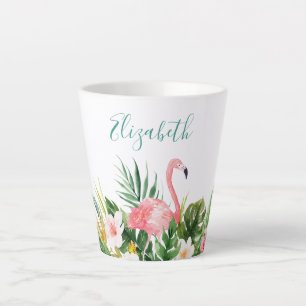 Wasserfarbe Tropischer Flamingo Aquamariner Name Milchtasse