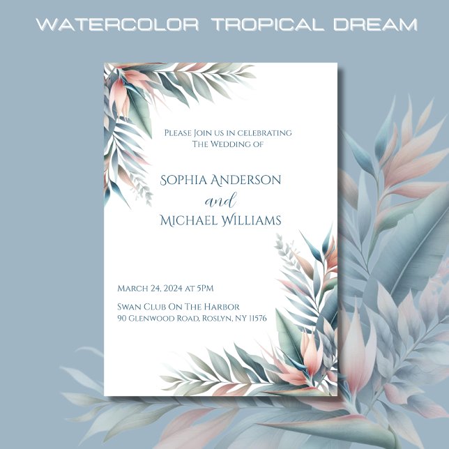 Wasserfarbe Tropischer Traum Hochzeit Einladung (Watercolor Tropical Dream Wedding Invitations-Coastal-Pastel Colors)