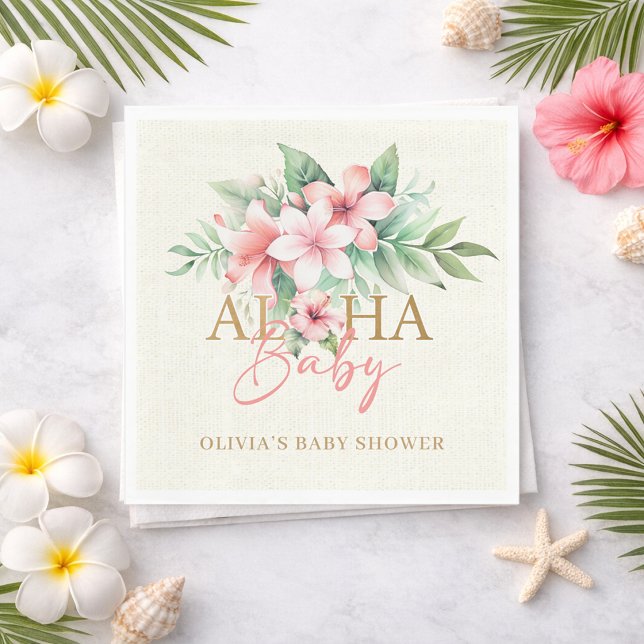 Wasserfarbe tropisches Rosa Blütendusche Aloha Bab Serviette (Watercolor Tropical Pink Floral Aloha Baby Shower Napkins)