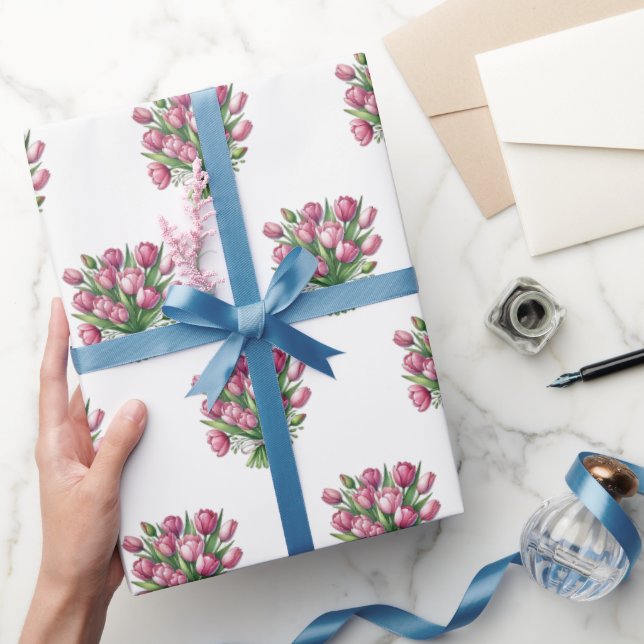 Wasserfarbe Tulip Bouquet Blumenmuster Geschenkpapier (Schenken)