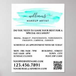 Wasserfarbe Türkis Pinselstrich Makeup Artist Poster