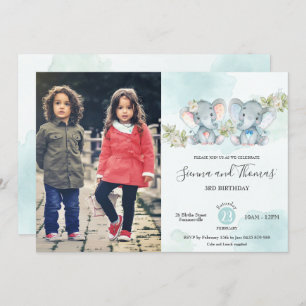 Wasserfarbe Twins Boy Girl Geburtstag Foto Einladung