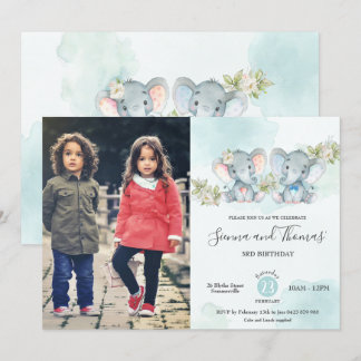 Wasserfarbe Twins Boy Girl Geburtstag Foto Einladung