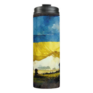Wasserfarbe Ukrainische Schlachtflagge Thermal Tum Thermosbecher