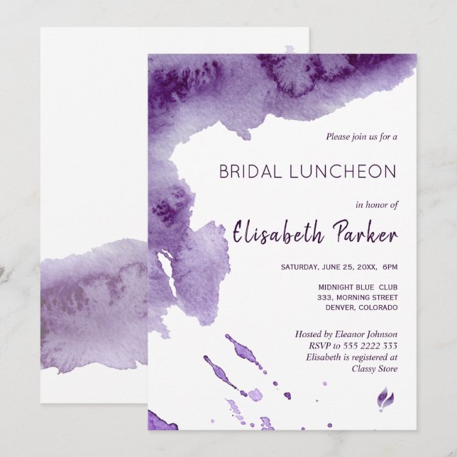 Wasserfarbe ultra violett indigo bridal luncheon einladung (Vorne/Hinten)