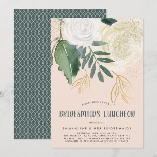 Wasserfarbe und Glitzer Rose Bridesmaids Luncheon Einladung