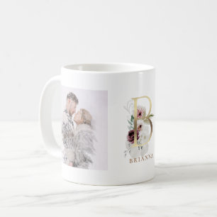 Wasserfarbe und Gold  Zwei Foto Letter B Monogramm Kaffeetasse