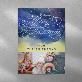 Wasserfarbe und Typografie Navy Blue 2 Custom Foto Feiertagskarte