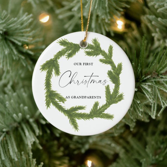 Wasserfarbe Unsere ersten Weihnachten als Großelte Keramik Ornament (Baum)