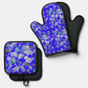 Wasserfarbe unter dem Meer Ofenhandschuh & Topflappen-Set