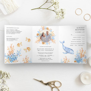 Wasserfarbe unter dem Meer Schönheitstheater Hochz Dreifach Gefaltete Einladung