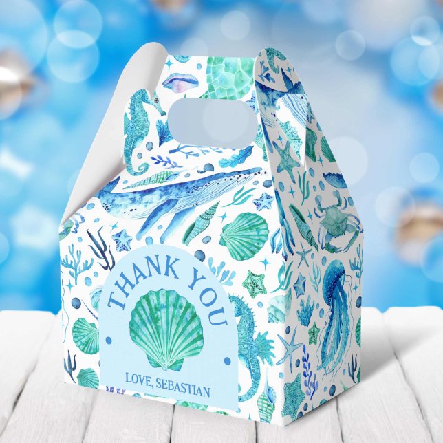 Wasserfarbe unter den Meerestieren Blau Geschenkschachtel (Watercolor Under the Sea Ocean Animals Blue Favor Boxes)