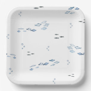 Wasserfarbe unter den Tellern des Meerespapiers Pappteller