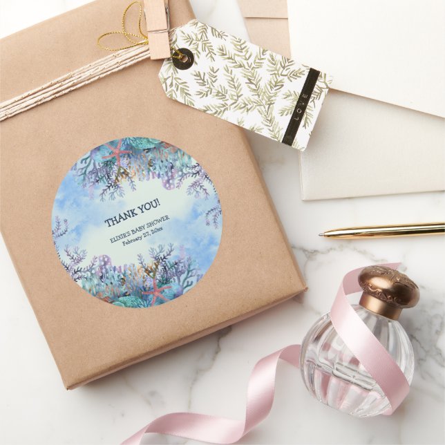 Wasserfarbe unter der Sea Wonder Babydusche Runder Aufkleber (Schenken)
