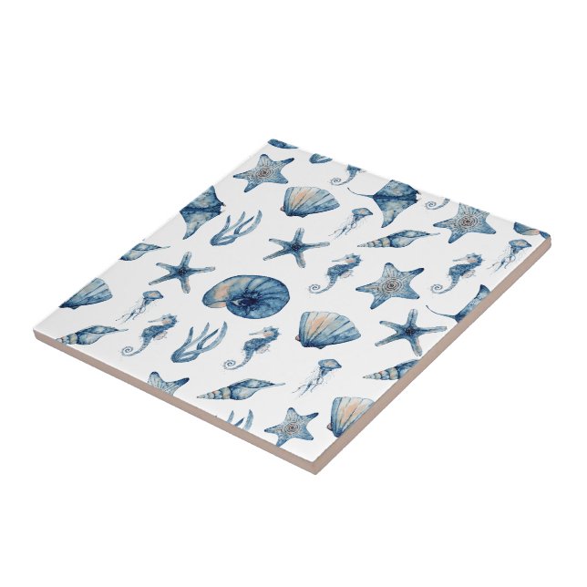 Wasserfarbe unter Meeresmuster Fliese (Seite)