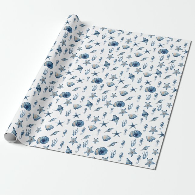 Wasserfarbe unter Meeresmuster Geschenkpapier (Ungerollt)