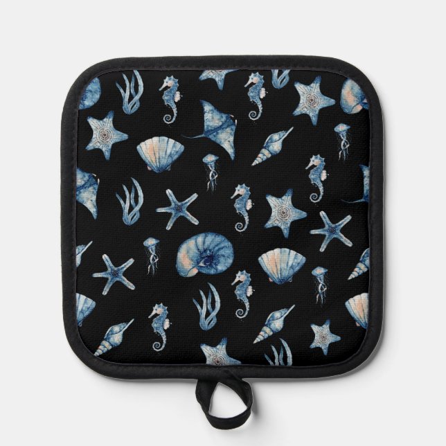 Wasserfarbe unter Meeresmuster Topflappen (Vorderseite)