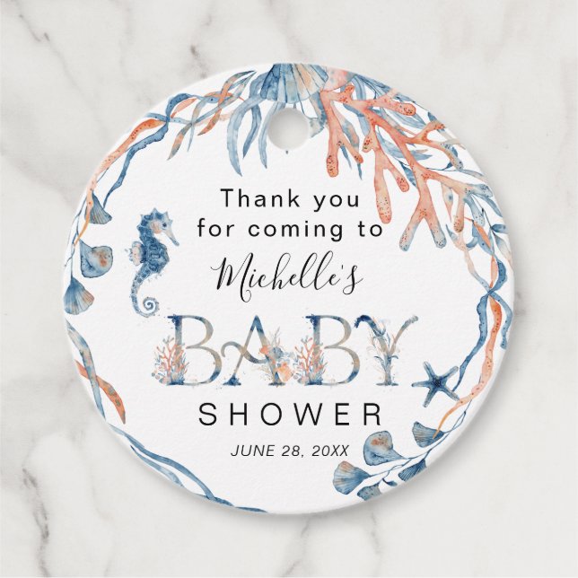 Wasserfarbe Unterseeische Babydusche Vielen Dank Geschenkanhänger (Vorderseite)