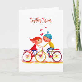 Wasserfarbe Valentine Couple Bicycle Liebe Feiertagskarte