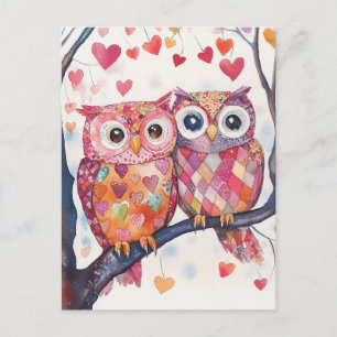 Wasserfarbe Valentine Owl Pair Postkarte