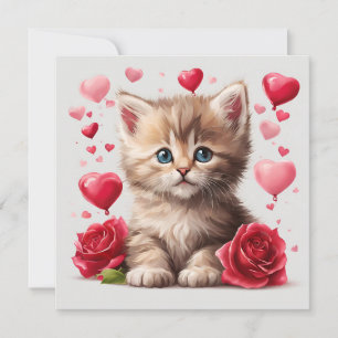 Wasserfarbe Valentinstag Kitten mit Rose Feiertagskarte