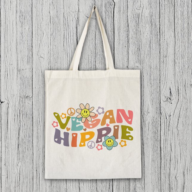 Wasserfarbe Vegan Trendfarbene Blume Retro Tragetasche (Von Creator hochgeladen)
