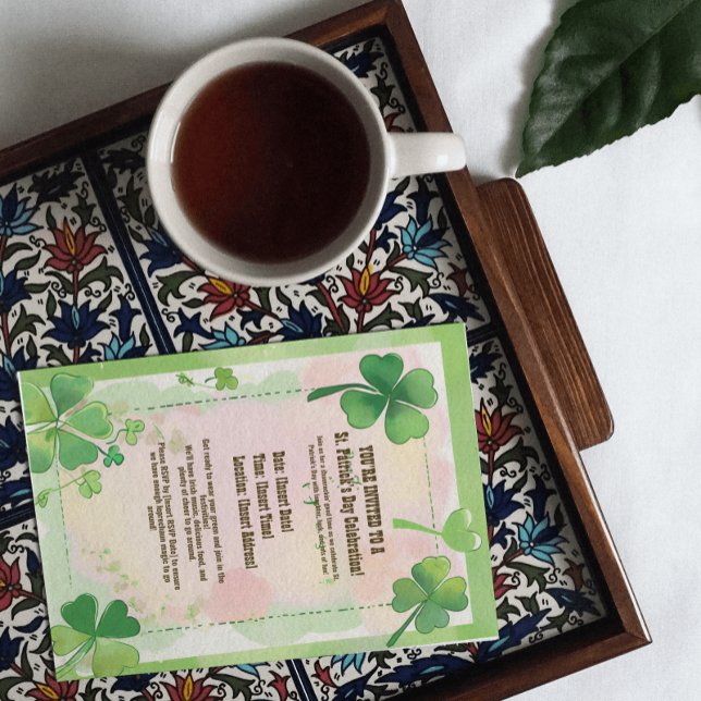 Wasserfarbe Vier Leaf Kleeblatt St. Patrick's Einladung (Watercolor Four Leaf Clove Shamrock St. Patrick's Invitation)