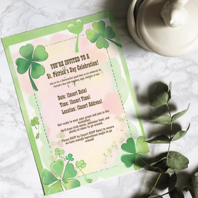 Wasserfarbe Vier Leaf Kleeblatt St. Patrick's Einladung (Watercolor Four Leaf Clove Shamrock St. Patrick's Invitation
)