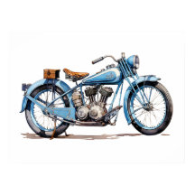 Wasserfarbe Vintag Blaues klassisches Motorrad