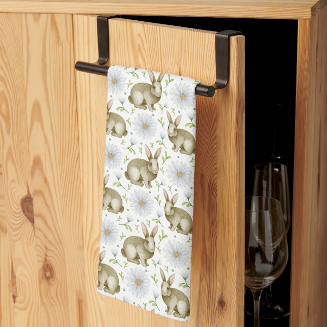 Wasserfarbe Vintag Bunny & Daisy Blume Ostern Geschirrtuch (Drittel gefaltet)
