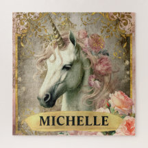 Wasserfarbe Vintag Weißes Einhorn und Rosen