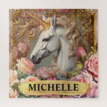Wasserfarbe Vintag Weißes Einhorn und Rosen